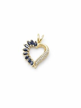925 Pendant Necklace Gold Over Sterling Silver Heart Shaped Sapphire & Diamond